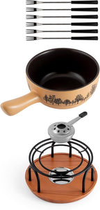 Swissmar Jura Ceramic Cheese & Chocolate Fondue Set, 2.65L / 2.8QT – 9-Piece Fondue Maker with Ceramic Pot, Forks, Burner & Beechwood Base – Perfect for Family Gatherings & Entertaining