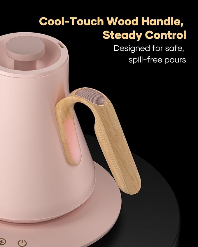 Cocinare FLOW B9 Gooseneck Electric Kettle, Precise Temperature Control for Pour-Over Coffee & Tea Brewing, Stainless Steel Interior, Rapid Heating for Boiling Water 1500W/0.9L (Munch Pink)