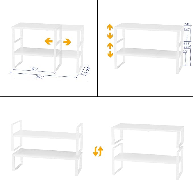 Expandable,Stackable Spice Rack,Seasoning Organizer and Storage,Spices Jar Racks for Cabinet,Countertop, Metal Pantry, Cupboard,Laundry Storages,Heavy Duty(2 PACKS/LARGE/WHITE)