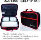 Bento Box with Insulated Lunch Bag and Ice Pack for Kids Container for Adults Snacks and Lunches. 3 Compartments, Leak-Resistant Portion Boxes Japanese Style for School or Work, Black with Red Trim