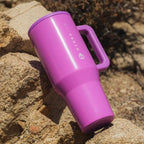 HydroJug Traveler - 32 oz Water Bottle with Handle & Flip Straw - Fits in Cup Holder, Leak Resistant Tumbler-Reusable Insulated Stainless Steel & Rubber Base - Gifts for Women & Men, Pulse