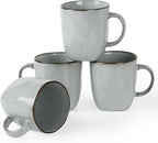 famiware Coffee Mugs Set of 4, Ocean Square 13oz Coffee Cup Set with Handle for Cocoa, Milk, Hot Chocolate, Tea, Water, Stoneware Cups for Kitchen, Microwave and Dishwasher Safe, Grey