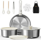 14 pcs Stainless Steel Cookware Set, Detachable Pots and Pans Set with Removable Handle, Non Toxic Space Saving RV Camping Cookware Set, Induction Cookware, Dishwasher & Oven Safe