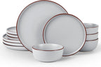 Famiware Mercury Plates and Bowls Sets, 12 Pieces Stoneware Dinnerware Sets, Dishes Set for 4, Microwave and Dishwasher Safe, Light Grey