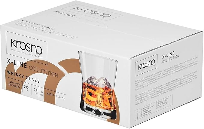 Krosno Whiskey Sour Glasses Old Fashioned Bourbon Cognac Brandy | Set of 6 | 9.8 oz | Cocktails Drinks Water Juice Scotch Irish Liquor Whisky | Made in Europe