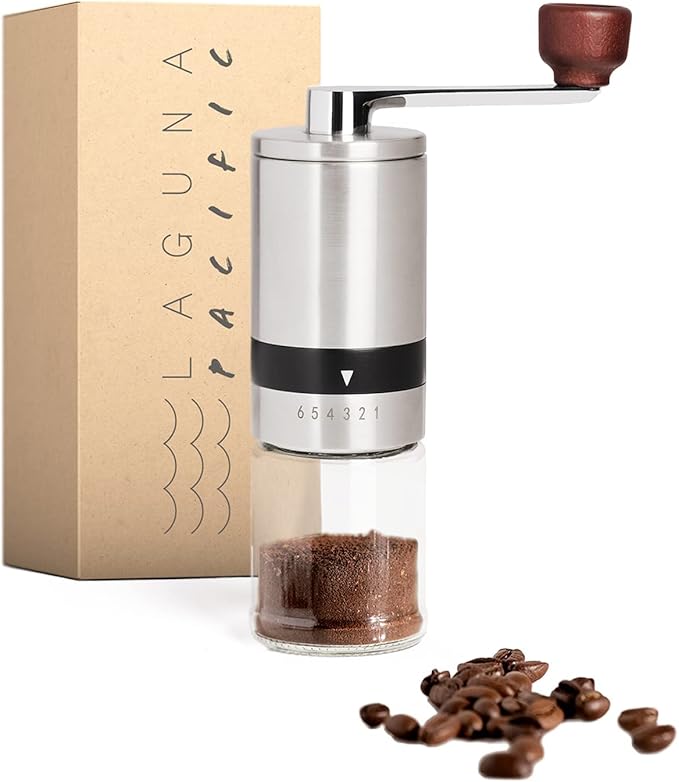 Manual Coffee Bean Grinder | 6 Coarseness Settings | Espresso, Cold Brew, French Press, Drip, | Burr Hand Mill | Home, Portable, Camping, Travel
