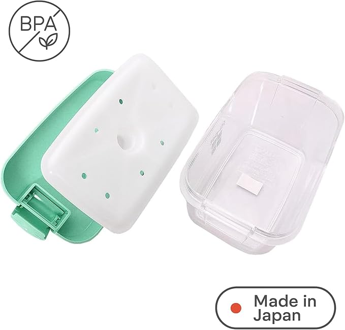 Instant Pickle Maker Vegetable Press Tsukemono Container Rectangle Made in Japan BPA Free (Green 0.8L)