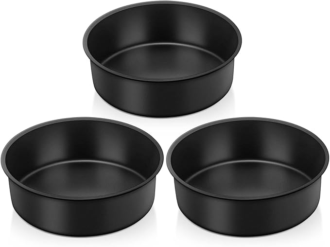 TeamFar 6 Inch Cake Pan, Round Baking Layer Cake Pan Set of 3, with Non-Stick Coating Stainless Steel Core for Birthday, Party, Wedding, Healthy & Heatproof, Release Easily & Easy Clean