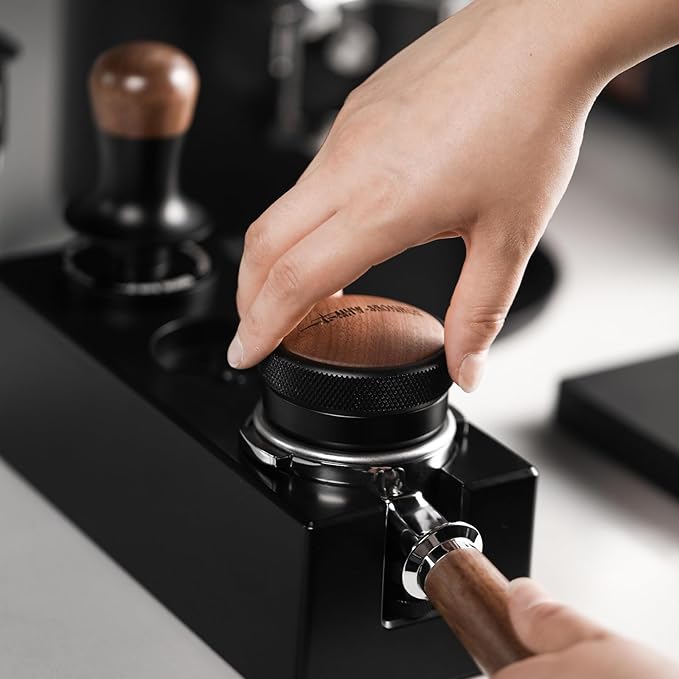 MHW-3BOMBER Espresso Coffee Distributor 53.35mm, Espresso Distribution Tool with Wooden Lid, Adjustable Height Coffee Leveler with Non-slip for 54mm Portafilters, Espresso Accessories T6091L4