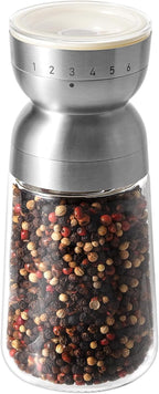 Vucchini Pepper Grinder Salt Grinder Manual - External Adjustable Coarseness with 6 Settings Stainless Steel Spice Grinder Mill Ceramic Burr Large Capacity 9 oz Ideal for Kitchen