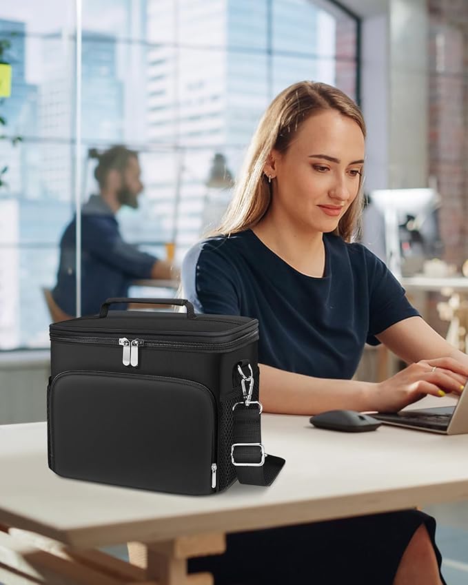 esouler Lunch Box for Women/Men Insulated Lunch Bag Large Capacity Reusable Lunch Tote Leak Proof Lunch Bags for Work Picnic, Black