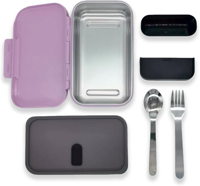 Stainless Steel Bento Box for Adults - Leakproof Microwave Safe Lunch Box for Work, Meal Prep and On the Go with Utensils & Bag (Purple)