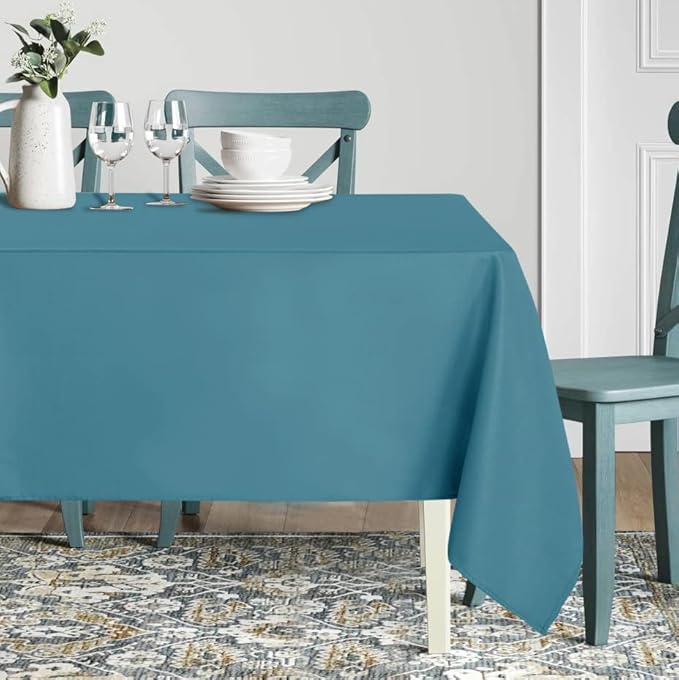 sancua Rectangle Tablecloth - 60 x 102 Inch - Stain and Wrinkle Resistant Washable Polyester Table Cloth, Decorative Fabric Table Cover for Dining Tables, Buffet Parties and Camping, Teal