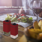 Red Salt and Pepper Shakers by Aelga, Glass Salt Shaker Set with Adjustable Pour Holes, Ideal for Black Pepper, Kosher and Himalayan