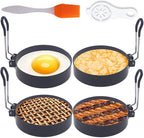 Egg Ring,4 Packs Upgrade Large 4" Egg Rings for Griddle Frying Egg,Non-stick Stainless Steel 4 Inch Griddle Egg Ring Round Egg Cooker Pancake Ring Cooking Ring for Muffin with Oil Brush Egg Separator