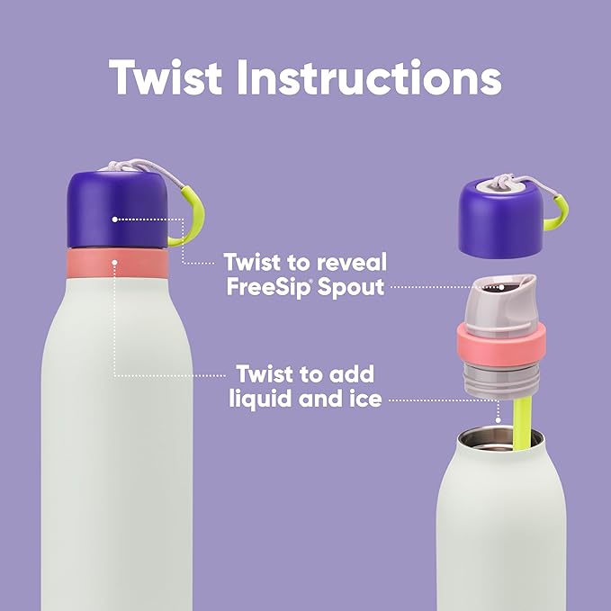 Owala FreeSip Twist Insulated Stainless Steel Water Bottle with Straw for Sports and Travel, BPA-Free, 18-oz, Purple/Mint (Minty Horizons)