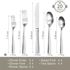 HIKAA Forged Silverware Set Stainless Steel Flatware Set,Service for 4,Matte Satin Polished Cutlery Set,Dishwasher Safe (Mattle Silver, 5PCS)