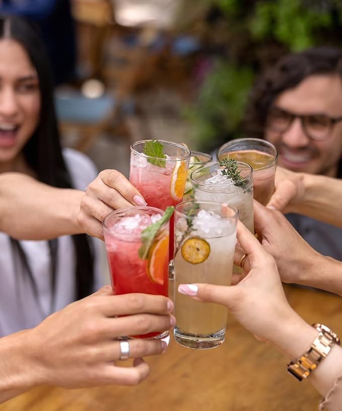 LUNA & MANTHA Drinking Highball Glasses Set of 4, Water Glasses 16 oz, Wide Mouth Design Lead-Free Crystal Glassware, Tall Glass Cups for Mojito and Tom Collins, Cocktail