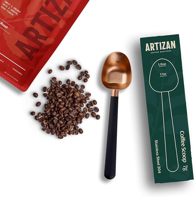 Artizan Coffee 1 Tbsp Coffee Measuring Scoop, Stainless Steel Copper Scoop for Ground Coffee, Beans, Tea & More - 7g, 17 cm Long Handle