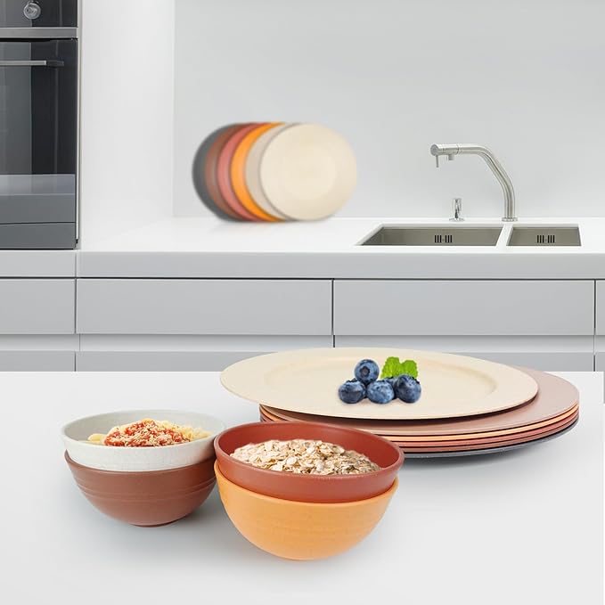greenandlife 24oz/4PCS Wheat Straw Cereal Bowls, Lightweight Unbreakable Noodle Fruit Soup Rice Bowls Dishwasher Microwave Safe Bowl Sets, Non-toxin, BPA Free, Sunset Color