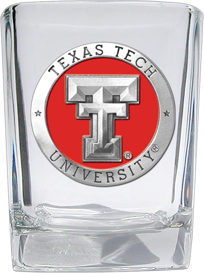 Heritage Pewter Texas Tech Square Shot Glass | Hand-Sculpted 1.5 Ounce Shot Glass | Intricately Crafted Metal Pewter Alma Mater Inlay