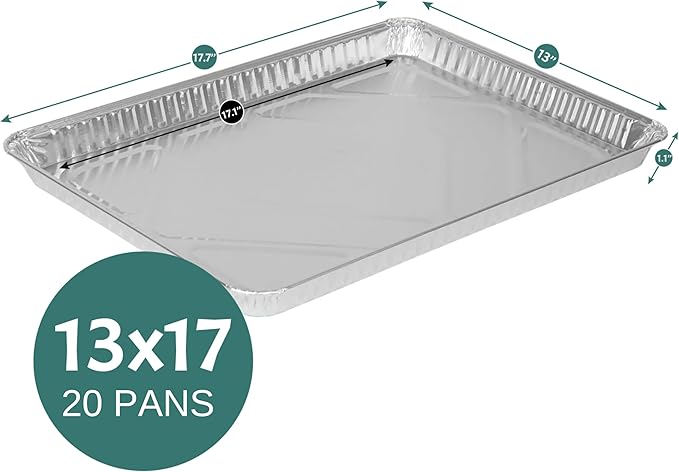 FUNSTITUTION Aluminum Foil Pans 13x17 (20 Pack) - Disposable Aluminum Baking Pans With High Heat Conductivity For Grilling, Cooking, Storing, Prepping, Disposable Pans and Tin Foil Pan