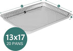 FUNSTITUTION Aluminum Foil Pans 13x17 (20 Pack) - Disposable Aluminum Baking Pans With High Heat Conductivity For Grilling, Cooking, Storing, Prepping, Disposable Pans and Tin Foil Pan