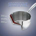 Tri-Ply Whole-Clad Stainless Steel Sauce Pan with Pour Spout,1.5 Quart Small Multipurpose Pasta Pot with Strainer Glass Lid, Saucepan for Cooking with Stay-cool Handle.