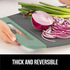 GORILLA GRIP BPA-Free Reversible Kitchen Cutting Board Set of 3, US Designed, Nonporous, Juice Grooves Catch Liquid, Slip Resistant Border, Dishwasher Safe, Durable Food Chopping Boards, Mint Gray