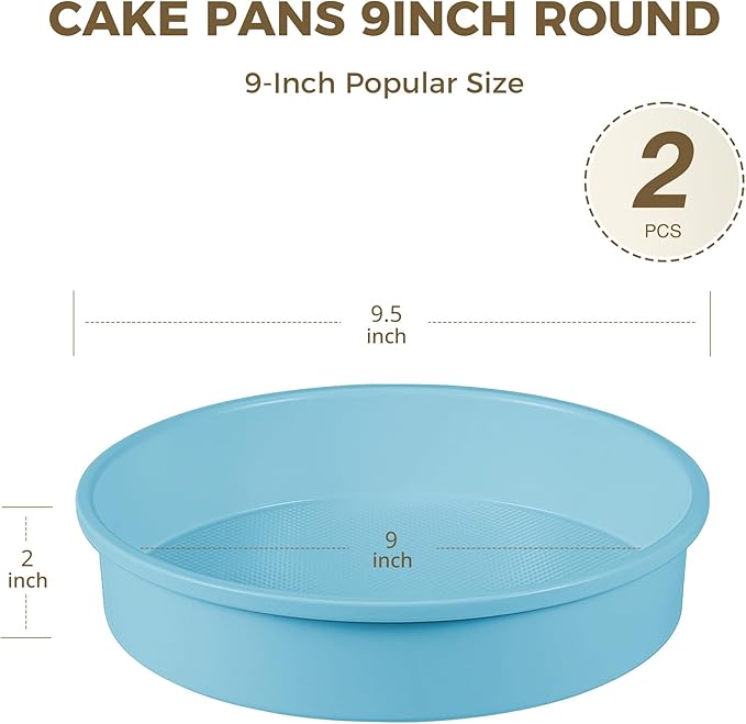 HONGBAKE 9 Inch Round Cake Pan Set of 2, Nonstick Ceramic Coating Cake Molds with Diamond Texture, Aluminized Steel Cake Pans Sets for Baking & Cheesecake, Heavy Duty & Non-Toxic (Light Blue, 2PCS)