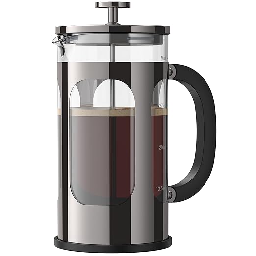 Veken French Press Coffee Maker 34oz 1 L, Heat Resistant Thickened Borosilicate Glass, No Plastic Touching Cafe, Stainless Steel Brewer,Cold Brew Cafetera Teapot for Kitchen Travel Camping,Dark Pewter