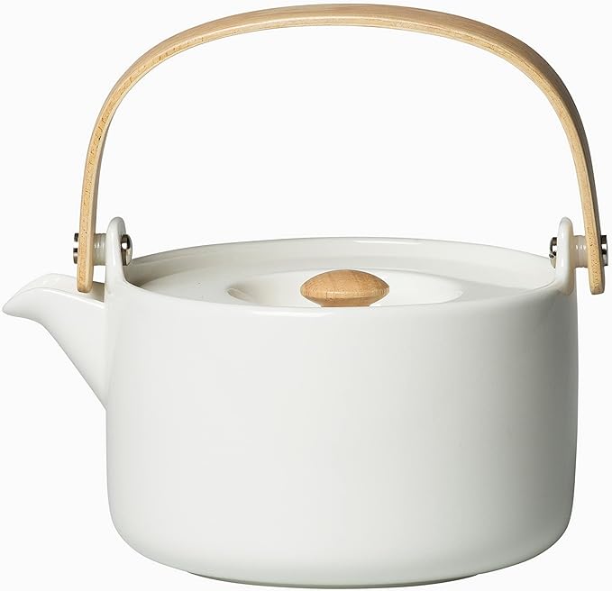 MARIMEKKO Oiva Stoneware Teapot — Refine Your Kitchen Décor with Our Iconic White Stoneware — Stylish & Classic Ceramic Teapot with Tea Infuser Lid (26.63 oz)