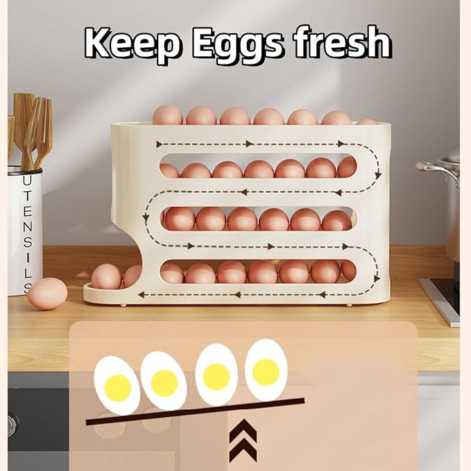 Egg Holder for Fridge, Egg container for refrigerator, Space-Saving Automatic Rolling Eggs Dispenser, 4 Tiers Fridge Egg Rack for Refrigerator Holds up to 30 pcs