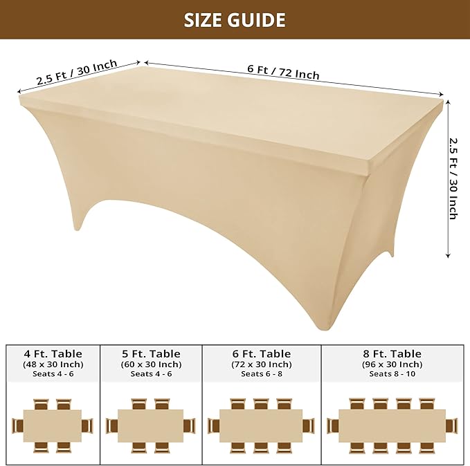 Utopia Kitchen 6FT Spandex Tablecloth [1 Pack, Champagne] 200 GSM Stretch, Fitted, Washable and Wrinkle Resistant Table Cloth Rectangle Cover for Trade Shows, Wedding, Parties [72Lx30Wx30H Inch]