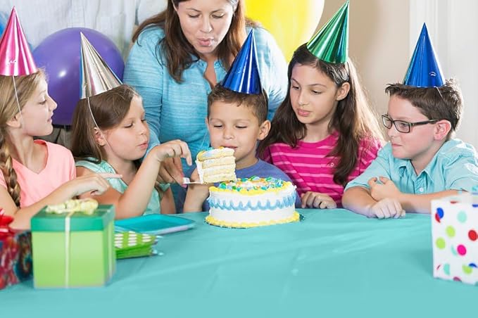 Exquisite Party Solids 54 Inch X 300 Feet Aqua Plastic Table Cover Roll in A Cut - to - Size Box with Convenient Slide Cutter. Cuts Up to 36 Rectangle 8 Feet Plastic Disposable Tablecloths