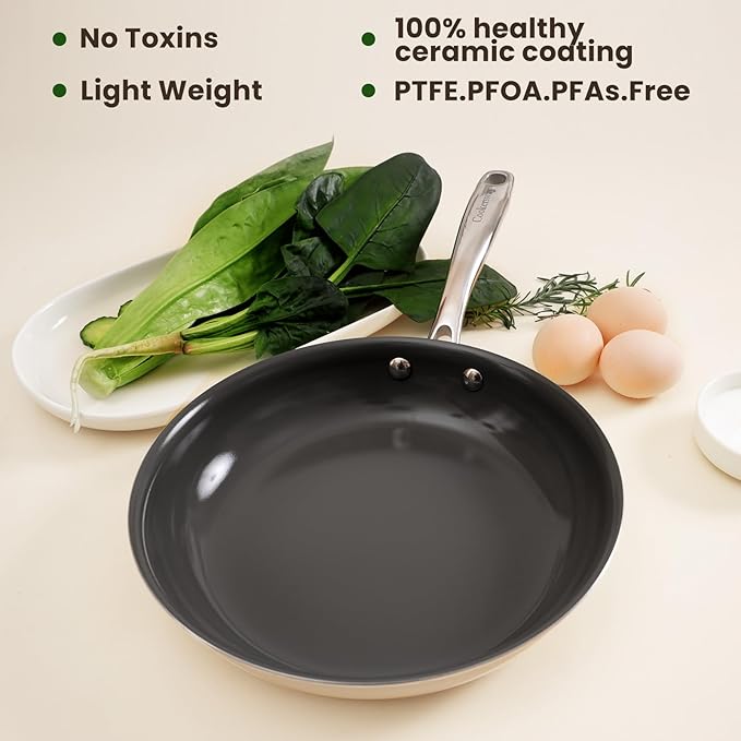 Cookware Set Nonstick Frying Pans, 8 &10 inches Ceramic Non Stick Skillets, Egg Fry Pans for Cooking,PTFE,PFOA,PFAs Free,Oven&Dishwasher Safe,Ash Grey