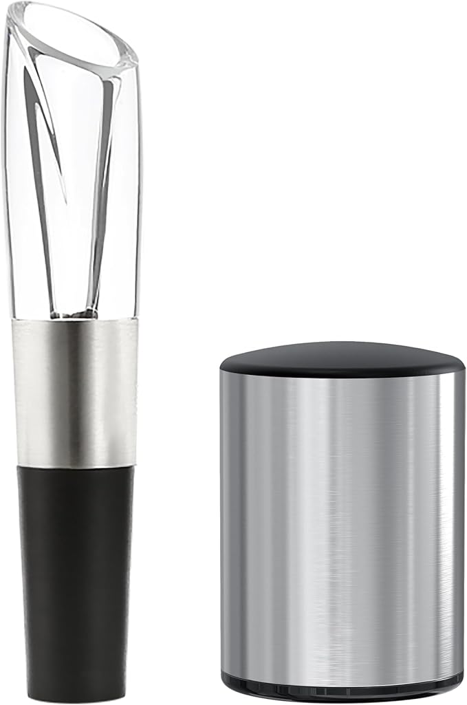 Wine Aerator Pourer & Wine Vacuum Stopper,Aerating Pourer and Decanter Spout Improved Flavor Aroma,Wine Saver Preserves Keep Wine Fresh 10Days,Wine Accessory Set for Wine Lovers