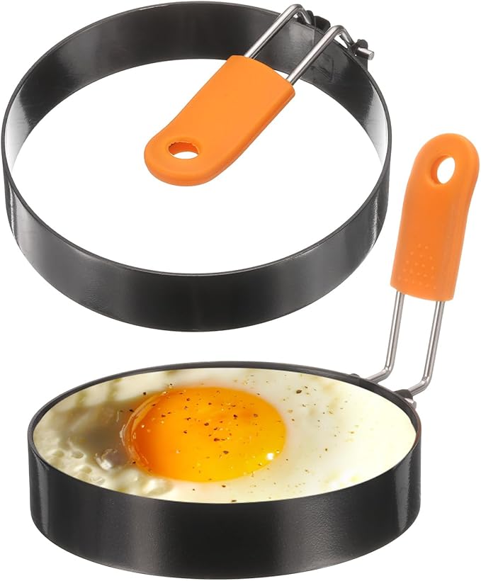 HARFINGTON 2Pcs Egg Rings 4" Stainless Steel Nonstick Pancake Cooking Ring with Silicone Handle for Griddle Frying Eggs Sandwich Omelets Breakfast