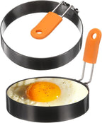 HARFINGTON 2Pcs Egg Rings 4" Stainless Steel Nonstick Pancake Cooking Ring with Silicone Handle for Griddle Frying Eggs Sandwich Omelets Breakfast
