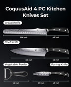 Essential Chef Knife Set, Professional Damascus Pattern Kitchen Knives Set 4 Pcs without Block, German Stainless Steel Sharp, for Bread, Meat Cutting, Fruits, Vegetable, Bbq, Home Cooking, Gift Box