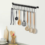 Kitchen Utensil Rack with 15 Hooks, 17 Inch Pots and Pans Hanging Rack Wall Mounted, Steel Cooking Utensil Hanger, 2 Pack