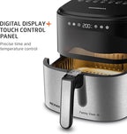 Air Fryer Digital Visor Inox 5.3QT Capacity - High Power & Elegant Stainless Steel Finish - Black & Inox
