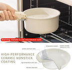 7-Piece Detachable Handle Non-Stick Cookware Set,with Beige Granite Texture Pots And Pans Set With Resistant to High Temperatures, Oven Safe, PFAS Free