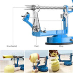 Apple Peeler, Slicer Corer Potato Peelers 3 In 1, Stainless Steel Heavy Duty Suction Cup Base And 7 Extra Blades (Blue)