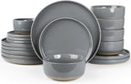 Famiware Milkyway Plates and Bowls Set, 18 Pieces Dinnerware Sets, Dishes Set for 6, Dark Gray