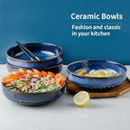 KOOV Ceramic Bowl, 46 OZ Pasta Bowls Set of 4, Large Salad Bowl Set, Dinner Bowls, Stackable Serving Bowls, Reactive Glaze Series (Nebule Blue)