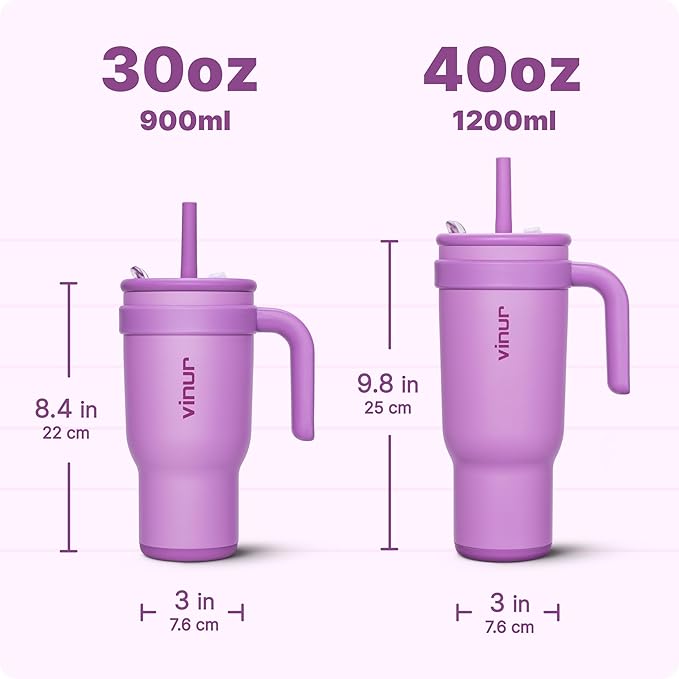 VINUR Insulated Tumbler with Handle-30 oz Stainless Steel Coffee Travel Mug with Leak Proof Straw Lid| Water Cup for Travel|Cup Holder Friendly|Gifts for Women, Lilac Purple