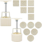 Luxiv Moon Cake Mould, 12 PCS Pattern Hand-Pressure Mooncake Molds for Mid-Autumn DIY Pastry Tool 2 Set with 6pcs Round Flower Mooncake Mode and 6 Pcs Square Pattern Mooncake Mould (White, 100g)