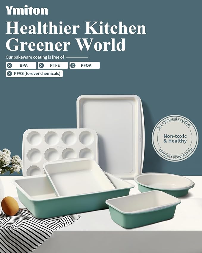Ceramic Nonstick Baking Pans Set, Non Toxic 30 PCS Stackable Bakeware Sets, 550°F Oven Safe Baking Sheet & Pans, Warp-Free, Dishwasher Safe, PTFE/PFOA/PFOS-Free (Green)