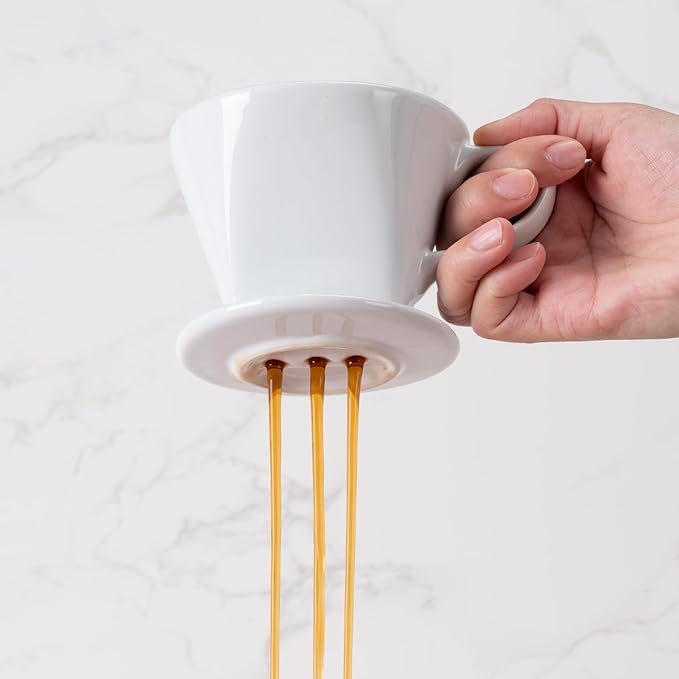 Pour Over Coffee Maker, Pour Over Coffee Dripper with 3 Holes Flat Bottom, Ceramic Drip Coffee Pour Over, Coffee Accessories for Travel, Camping, Office, Home(White)